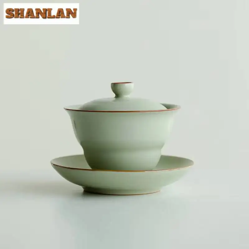 

135ml Secret Yellow Ru Kiln Gaiwan Ancient Gourd Sancai Cover Bowl Tea Tureen Chinese Tea Brewing Porcelain Bowl Tea Services