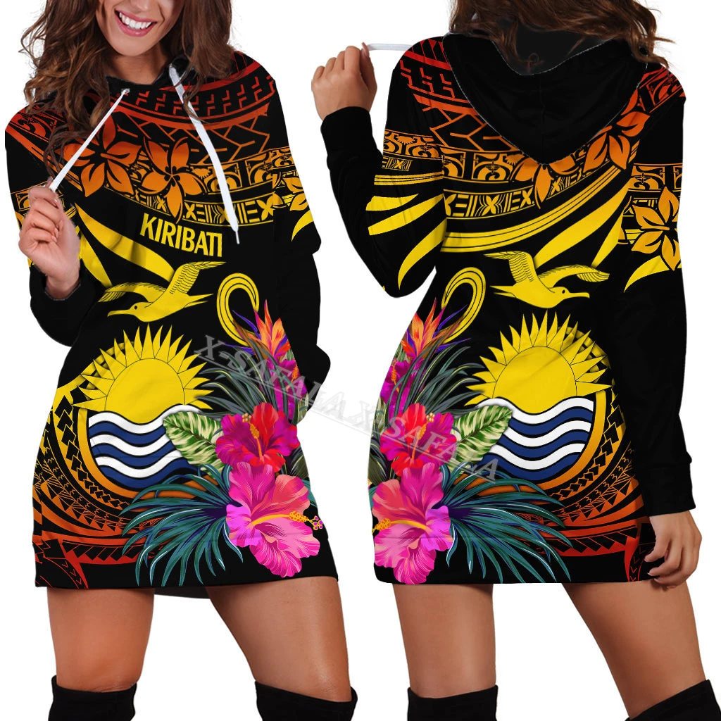 

Kiribati Country Emblem Flag 3D Print Fashion Slim Hoodie Dress Women Casual Wear Long Sleeve Hooded Sweatshirt Pullover-1