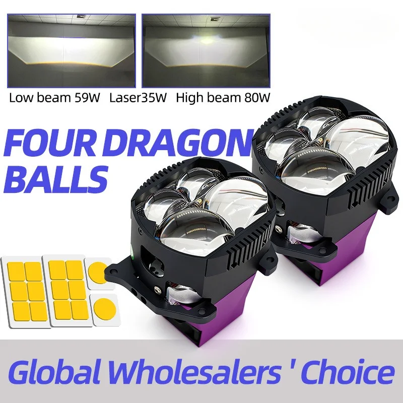 NXY 4 LED Chip Round Lens Direct Beam Bi LED Projector Lens 160W High Power Hi Lo Beam Car Retrofit Headlight Lamp Super Bright