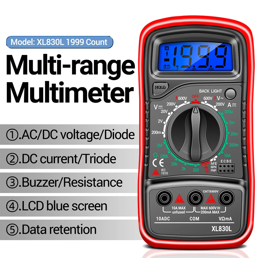 

XL830L Digital Profissional Multimeter Electric LCD Voltmeter Ammeter AC DC Voltage Tester OHM Tester Electrician Tools