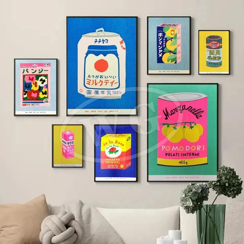 Japanese Pink Lemon Juice Blossom Ink Canned Sardine Tomato Wall Art Painting Nordic Poster and Print Pictures Living Room Decor
