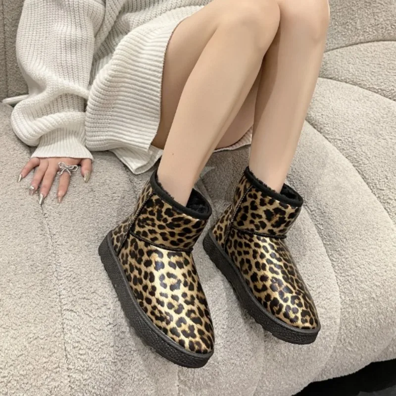 Women\'s Shoes 2023 High Quality Slip-on Women\'s Boots Fashion Leopard Print Daily Boots Women Hot Sale Round Toe Ankle Boots