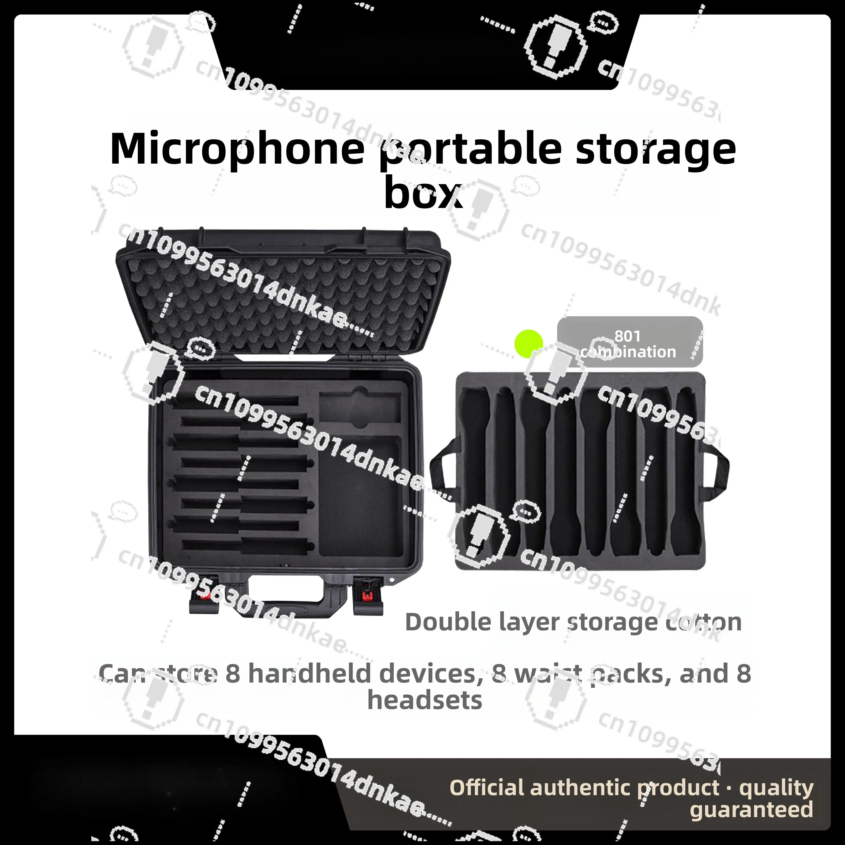 801 مجموعة صندوق تخزين 8 ميكروفون 8 حزمة مراوح ميكروفون حزمة مراوح أغطية الرأس سماعة مراقبة الأداء البلاستيك