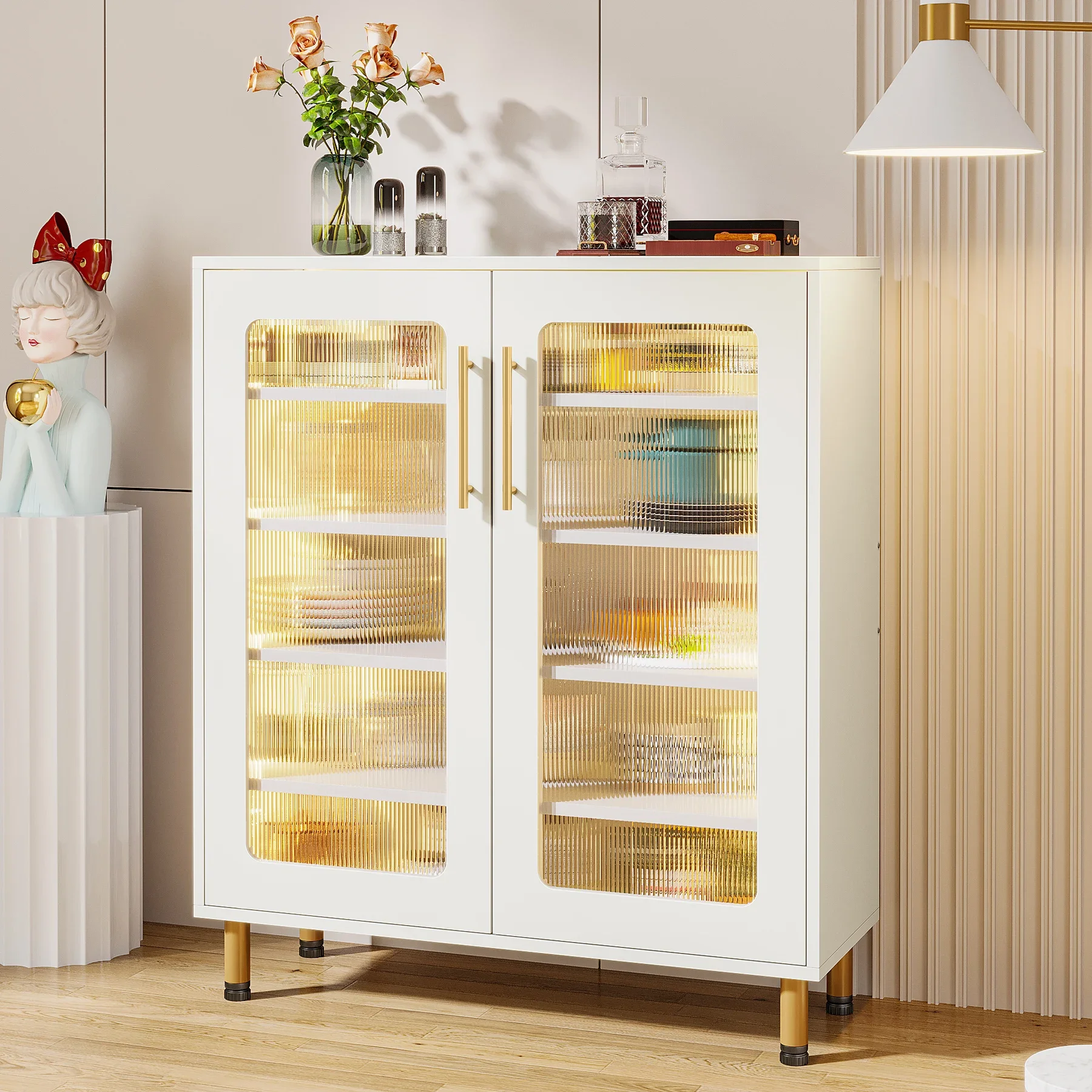 Tribesigns Modern Sideboard Buffet Storage Cabinet with LED Light & Acrylic Doors