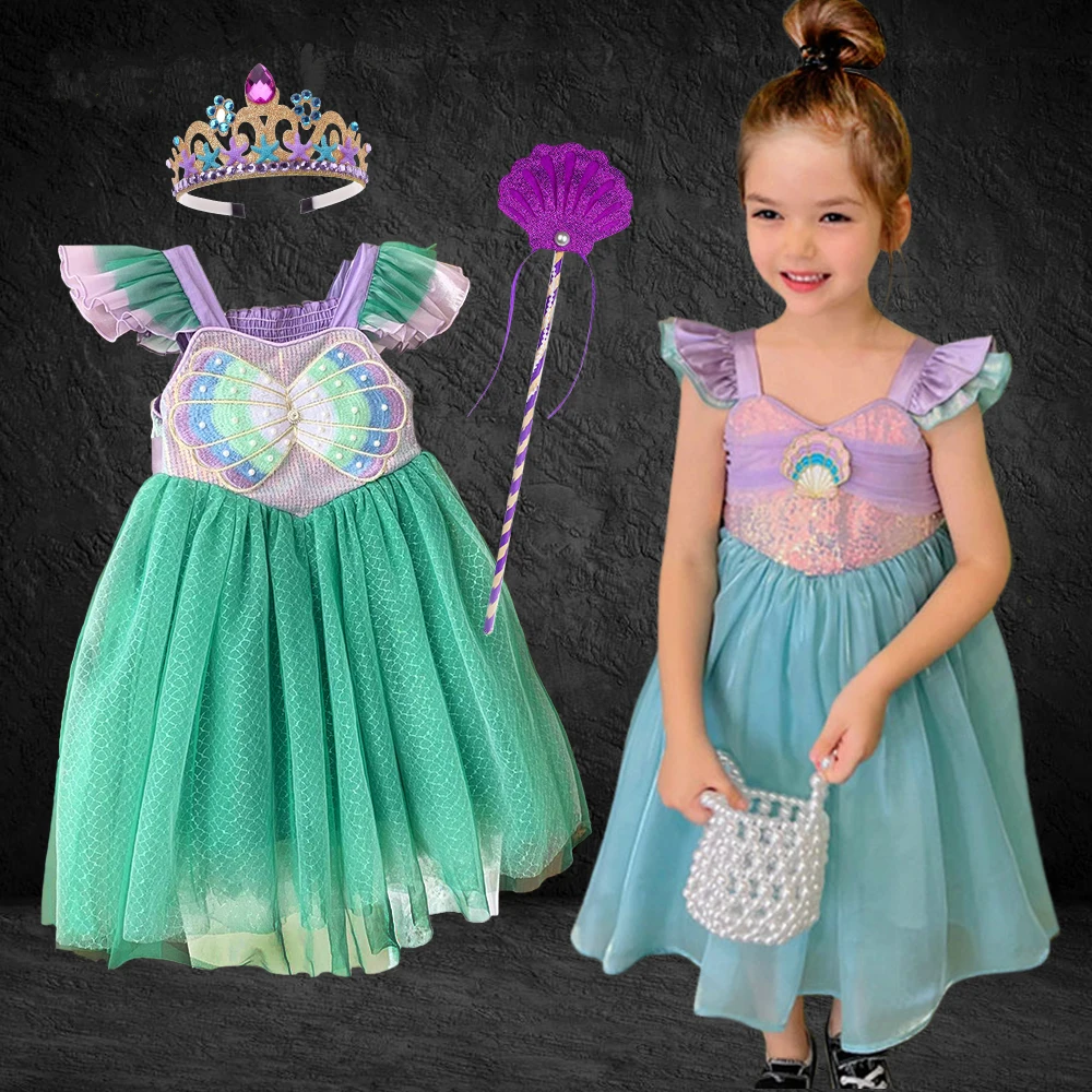 

Korean Style Fancy Girls Princess Ariel Dress Birthday Party Little Mermaid Costume Halloween Carnival Toddler Fairy Dress Up