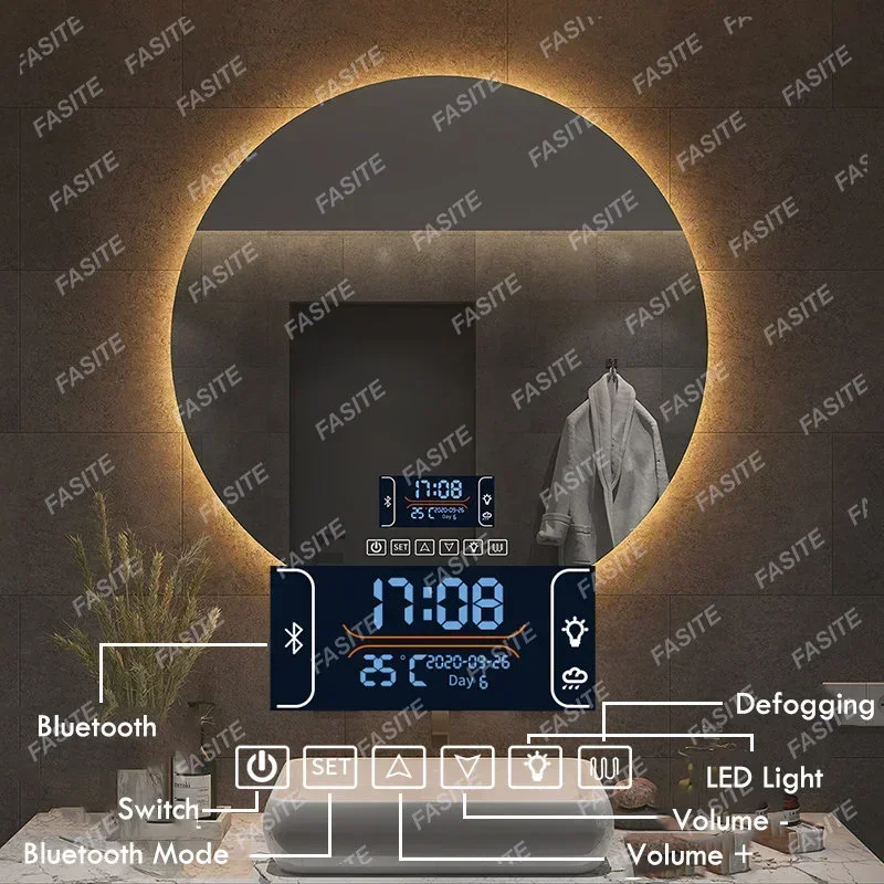 Superior Round Bathroom Mirror Smart Makeup LED Mirror Adjustable BackLight With Bluetooth Speaker For Hotel Bedroom Decoration