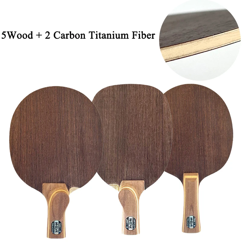 Chinese/Japanese Penhold Table Tennis Blade 5 Wood 2 Carbon Titanium Fiber Professional Ping Pong Paddle for Loop & Attack