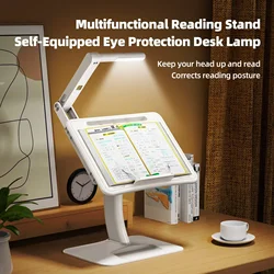 Eary Reading Book Holder with LED Light Rechargeable Height-adjustable Stand with Page Clip for Ipad Phone Laptops and Books