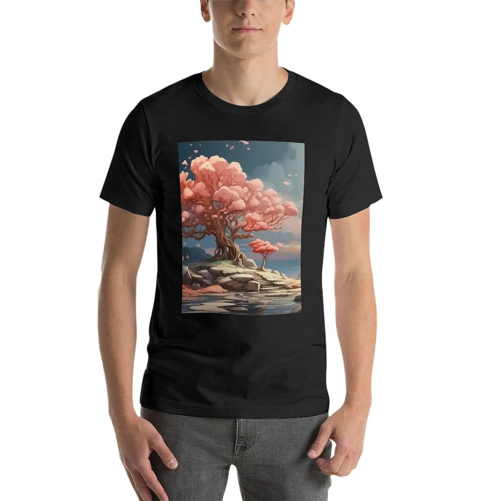 T-shirt gráfico Vintage Blossom Tree masculino, mais tamanhos