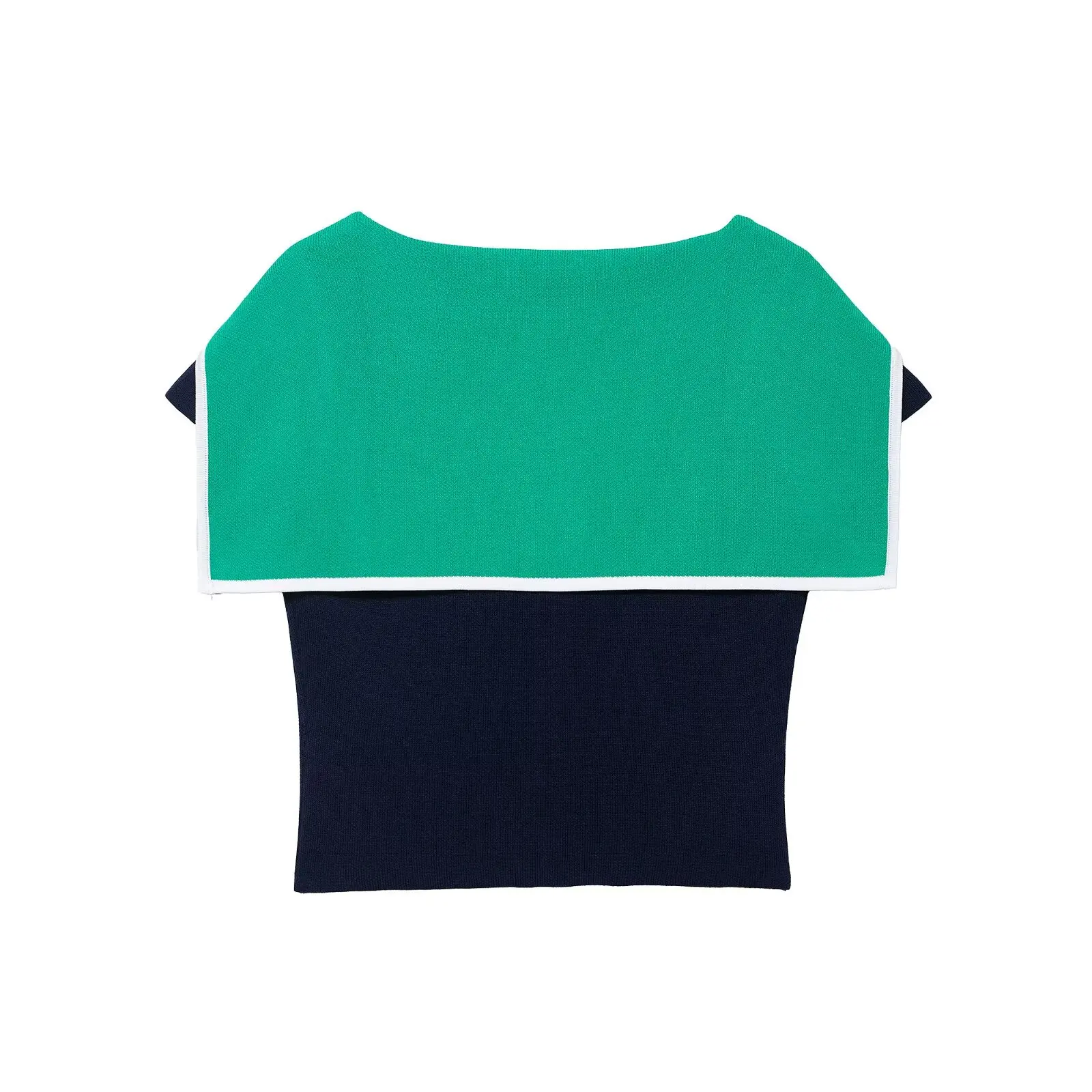 2025 estate da donna nuovo colore a contrasto cuciture moda casual bavero colletto blu scuro top corto lavorato a maglia