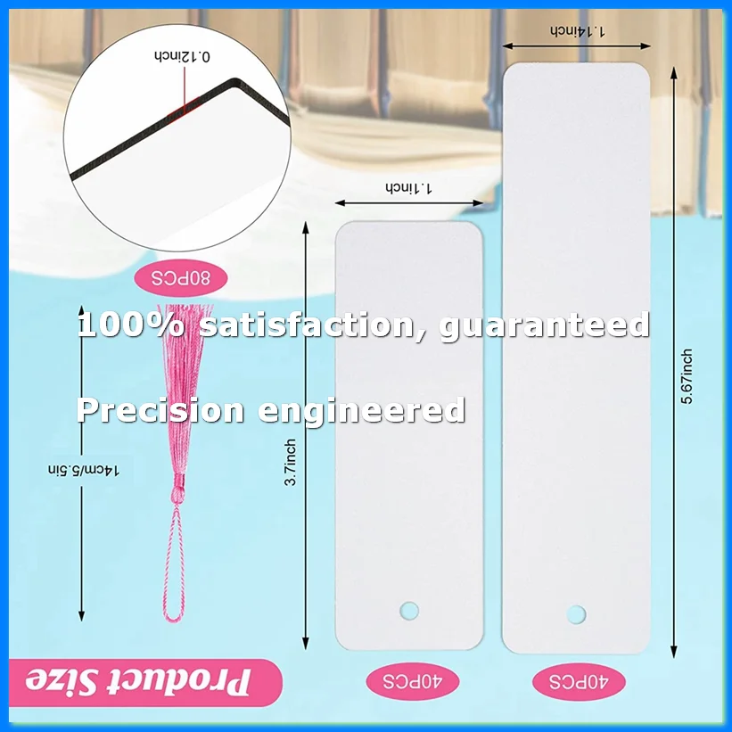 

35 Pieces Sublimation Blank Bookmark, Heat Transfer Sublimation Bookmarks with Hole and 35 Pcs Colorful Tassels-A69M