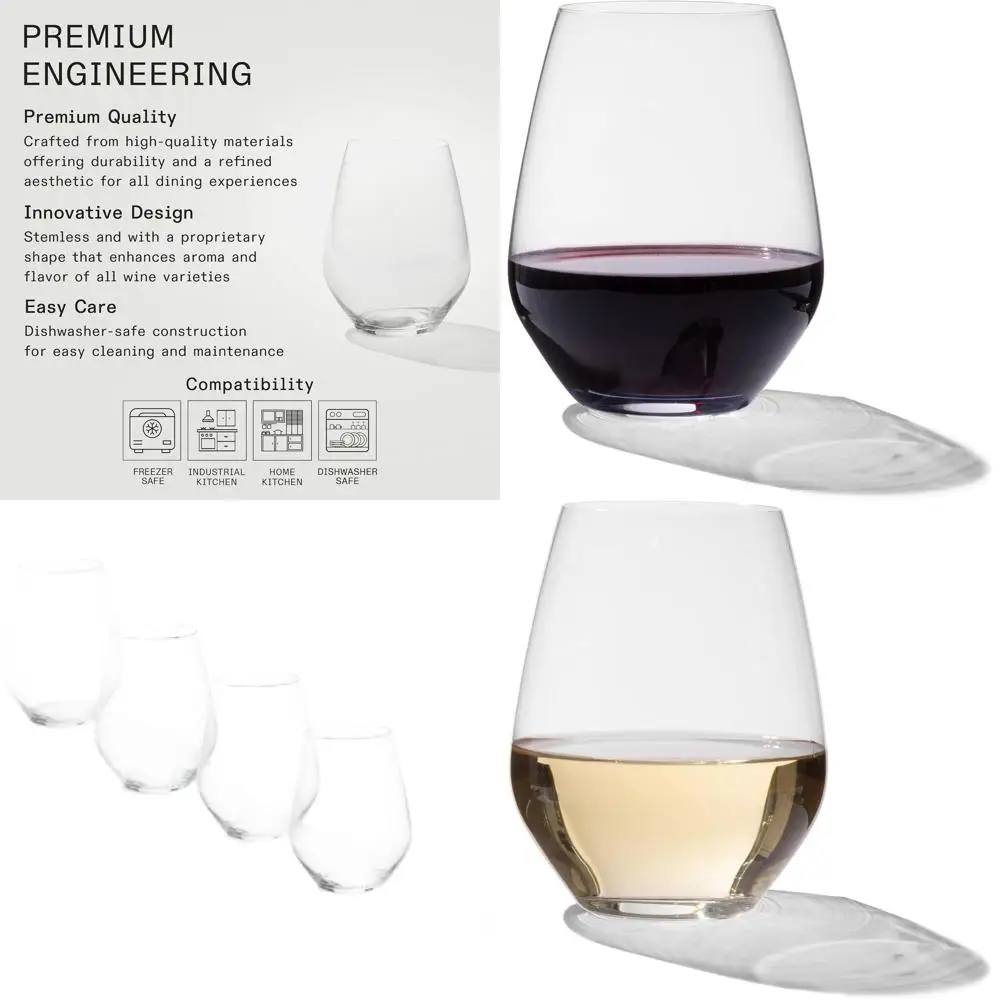 

Set of 4 Lead-Free Crystal Stem Wine Glasses, Handcrafted in Germany