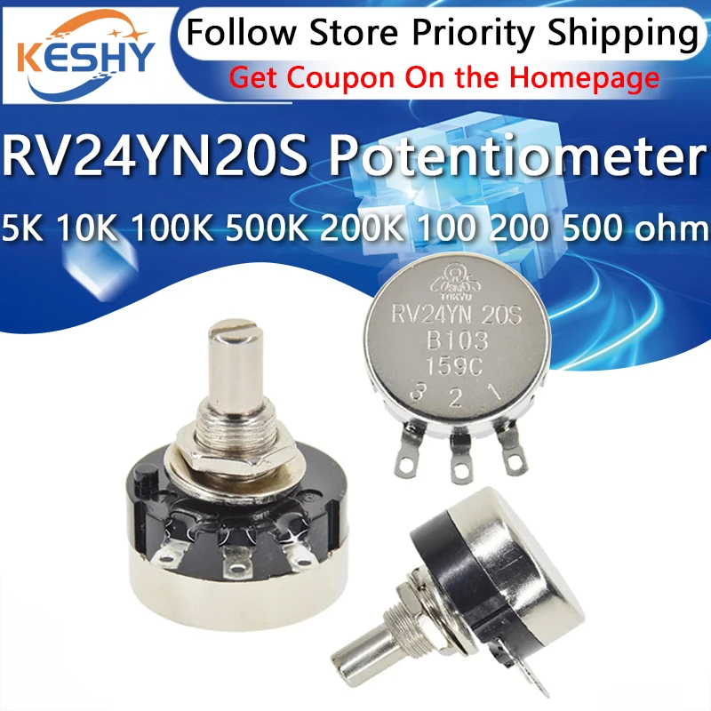 

RV24YN20S 101 102 B103 104 105 201 202 203 204 254 302 303 501 502 503 504 5K 10K 100K 500K 200K 100 200 500 ohm Potentiometer