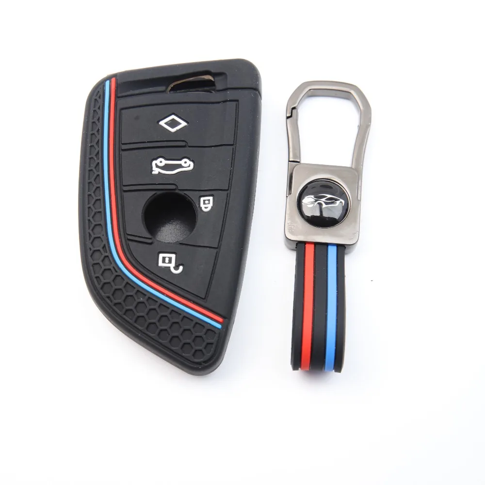 M‑Color Honeycomb Silicone Key Cover With Keychain for BMW 1 3 4 5 7 Series X1 X3 X4 X5 X6 G20 F40 F48 G23 F34 M3 Fob Case
