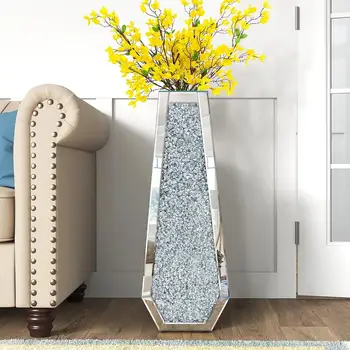 30吋高碎鑽圖案落地花瓶 - 銀色客廳裝飾花瓶 - 水晶鏡面乾燥花花瓶 8 best sales 手提包花瓶 - №4