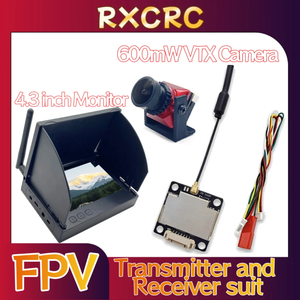 RXC 5.8G 600mW Transmissor VTX de potência 1500TVL 2.1mm Câmera, FPV 4.3 polegadas 56CH Monitor de recepção. Para RC Multicopter FPV Drone Parte.