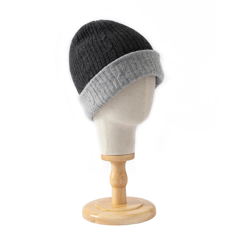 ZOCEPT Women&Men 100%Wool Knitted Hat Color Blocking Double Layered Bonnet Windproof Warmth Cap Outdoor Ear Protection Beanies