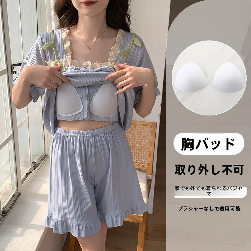 2026 プリンセススタイル半袖パジャマ女性用統合セット夏用スイートウェアは屋外でも着用可能ホームウェア 1