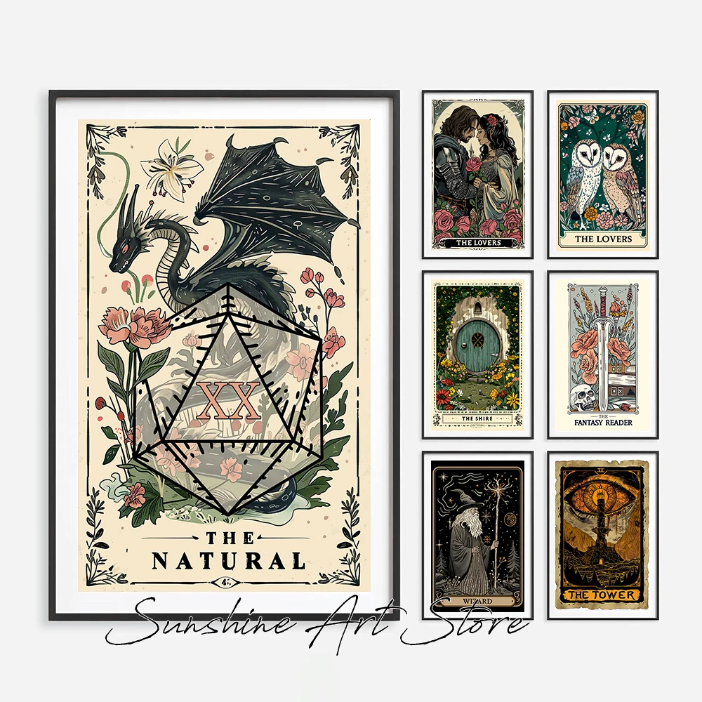Fantasy Bookish Tarot Card Earthy Boho Celestial Mystical Tarot Card Art Folk Art Poster Canvas Painting Wall Picture Home Decor