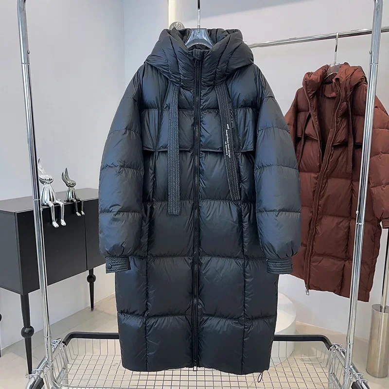 New Winter Jacket Women Long Down Cotton-Padded Coat Over-The-Knee Parkas Hooded Overwear Warm Cotton Padded Jacket Female