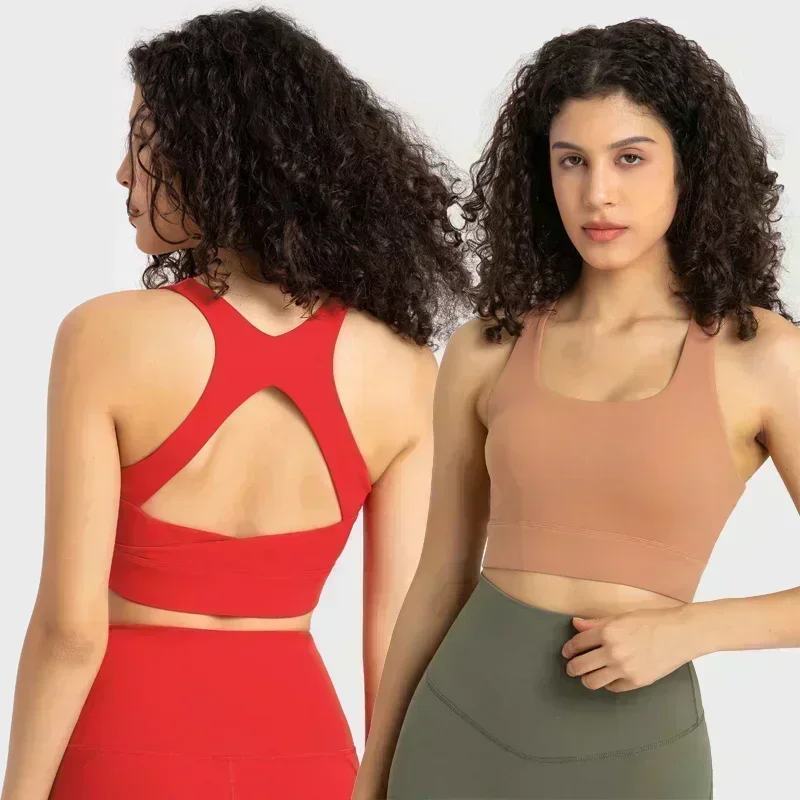 

Lemon Women High End Nylon Back Open Workout Gym Tops High Impact Padded Mid Support Sports Bras Full Coverage Brassiere