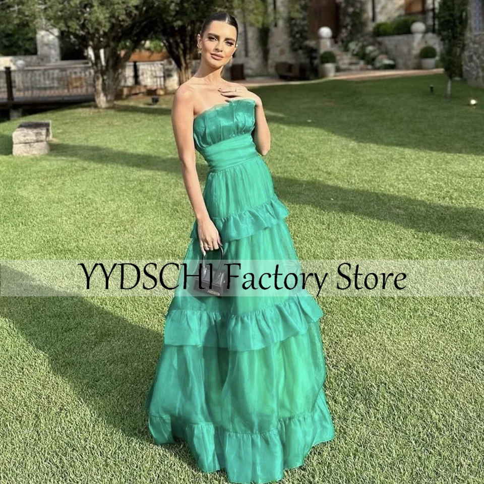 

Evening Dress Green Simple Prom Tiered Dress Exquisite Sleeveless Party Dress for Women Floor Length 2023 Formal Evening Gown