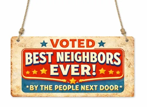 1x Voted Best Neighbours Next Door Quote Metal Hanging Sign/Plaque Gift cpt71 --Tin Sign