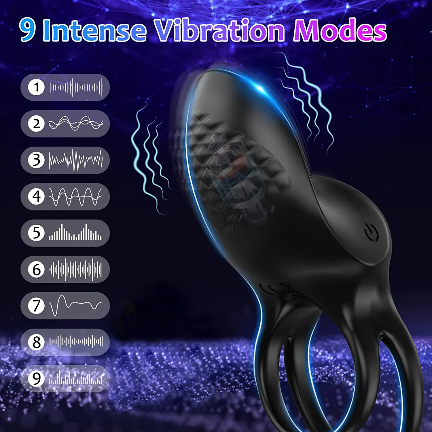 Male Masturbator 2 in 1 Penis Vibrating Ring for Men Delayed Ejaculation Sex Toys Vibrator for Men Couples Dick Cockring Bdsm