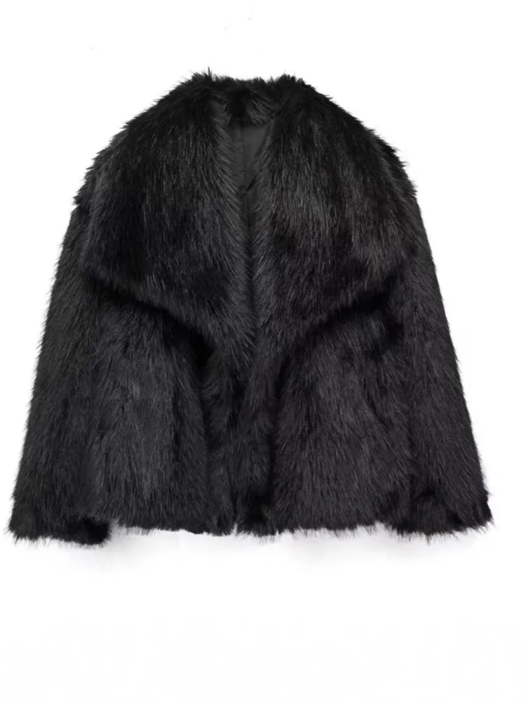 DFDG 여성용 2025 가을 겨울 인조 모피 코트 친환경 두꺼운 맥시 칼라 스타일리시 미니멀리스트 캐주얼 따뜻한 아우터웨어 모피 코트