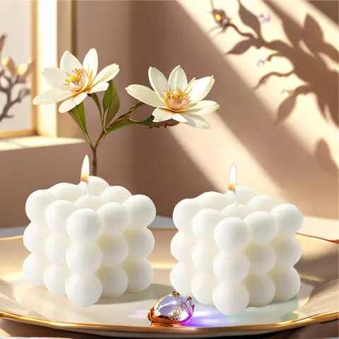 Vanilla Scented Small Cube Ball Candle, Soy Wax Cool Shaped Candles, Home Office Cute Decorative Candle Birthday Party Supplies