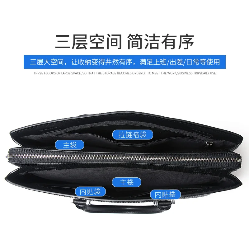 New Cowhide Briefcase Horizontal Style High-end Men's Handbag Fashionable Large Capacity Genuine Messenger Bag Men Laptop