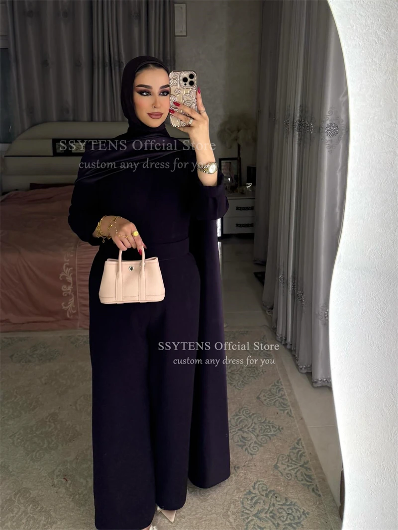فساتين سهرة أرجوانية من SSYTENS سراويل نسائية عربية بطول الأرض للمناسبات الخاصة فساتين حفلات رسمية سعودية حسب الطلب
