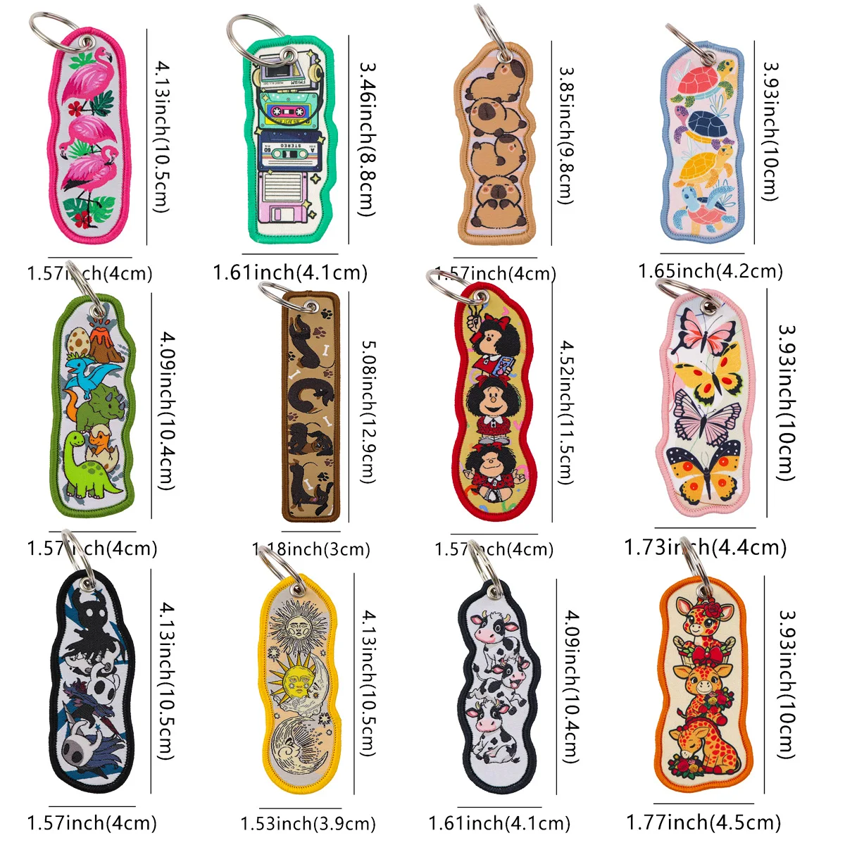 Pink Flamingo Embroidery Keyring Cow Print Key Tag For Motorcycle Cars Backpack Animals Fashion Men Women Keys Accessories Gifts