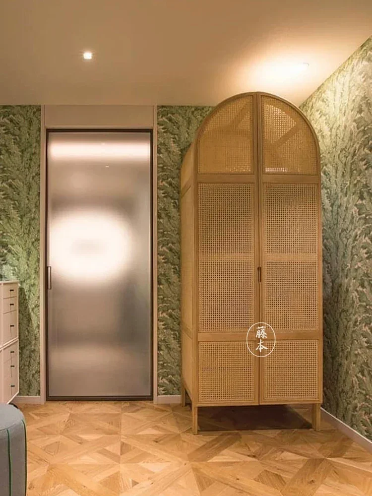 Solid Wood Closet Modern Minimalist Cabinet Combination Rattan