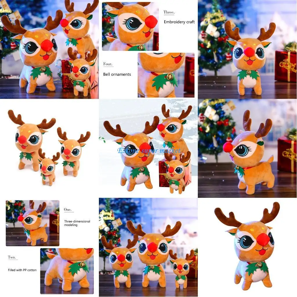 

090B 24/33/43cm Washable Reindeer Plush for Doll for House Decoration Christmas Party