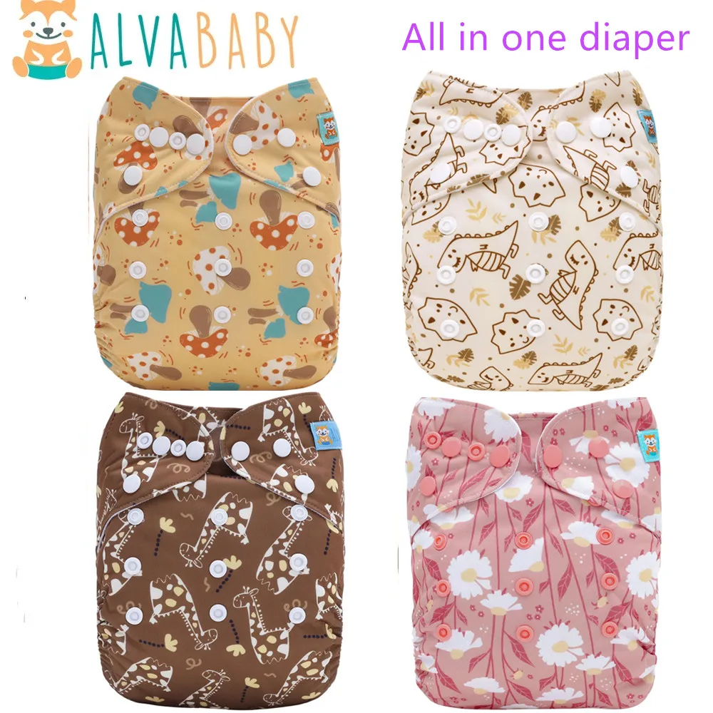 U Pick ALVABABY All in one Diaper Sewn-in 1pc 4-layer Bamboo Insert Reusable AIO Diaper Fashion Baby Cloth Diaper