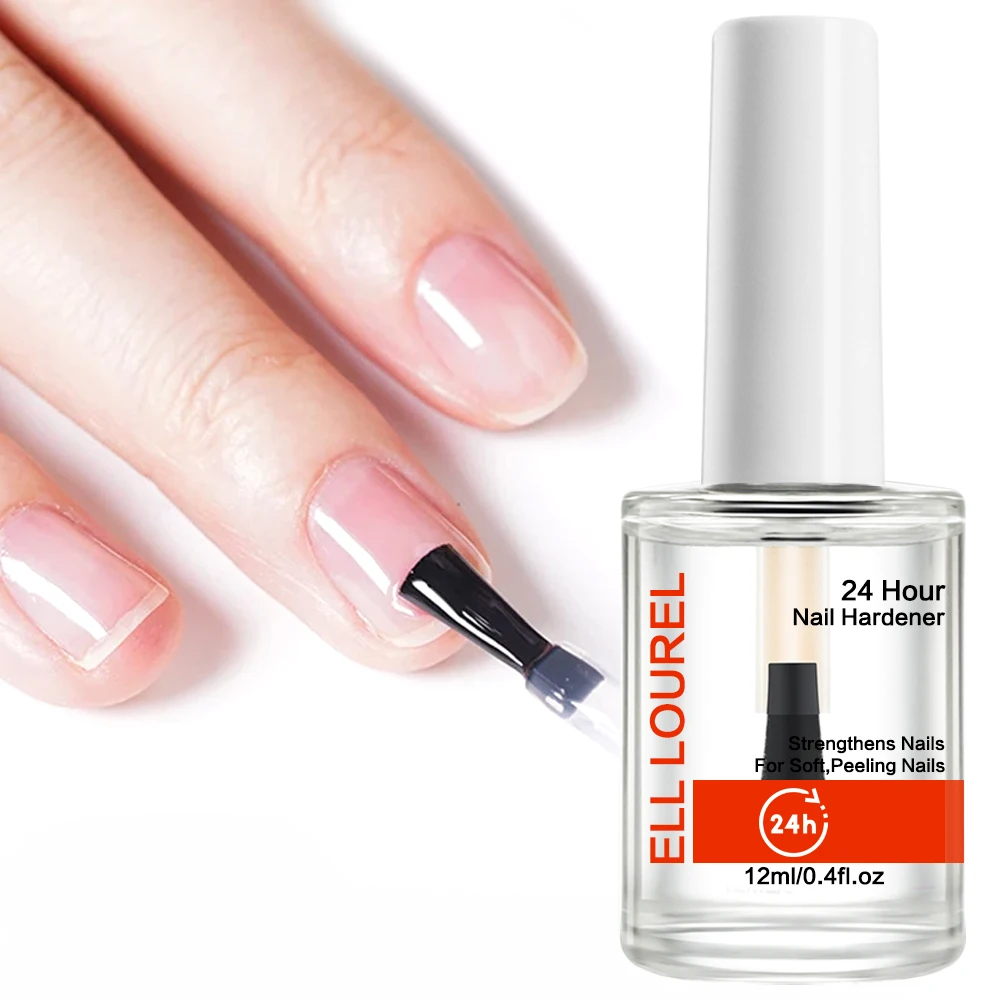 ELL LOUREL 24 Hour Nail Hardener Strengthener for Soft Peeling Thin Nail 12ML Clear Bright Oil Growth Repair Regular Nail Polish