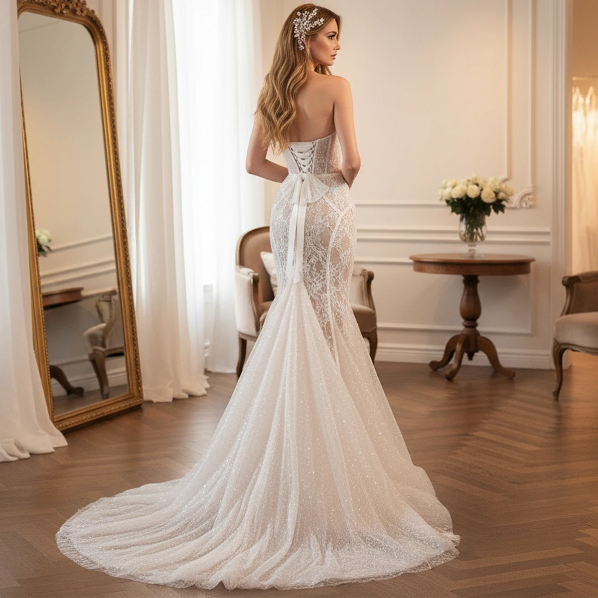 Vestidos de Novia elegantes de encaje con cola, vestido largo de sirena con escote en forma de corazón para fiesta de Novia para mujer, Vestidos de Novia