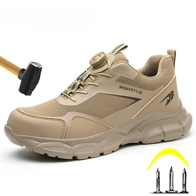 

Breathable Work Shoes For Men Anti-smash Anti puncture Safety Shoes Men boots Rotating Button Indestructible Shoes Male Sneakers