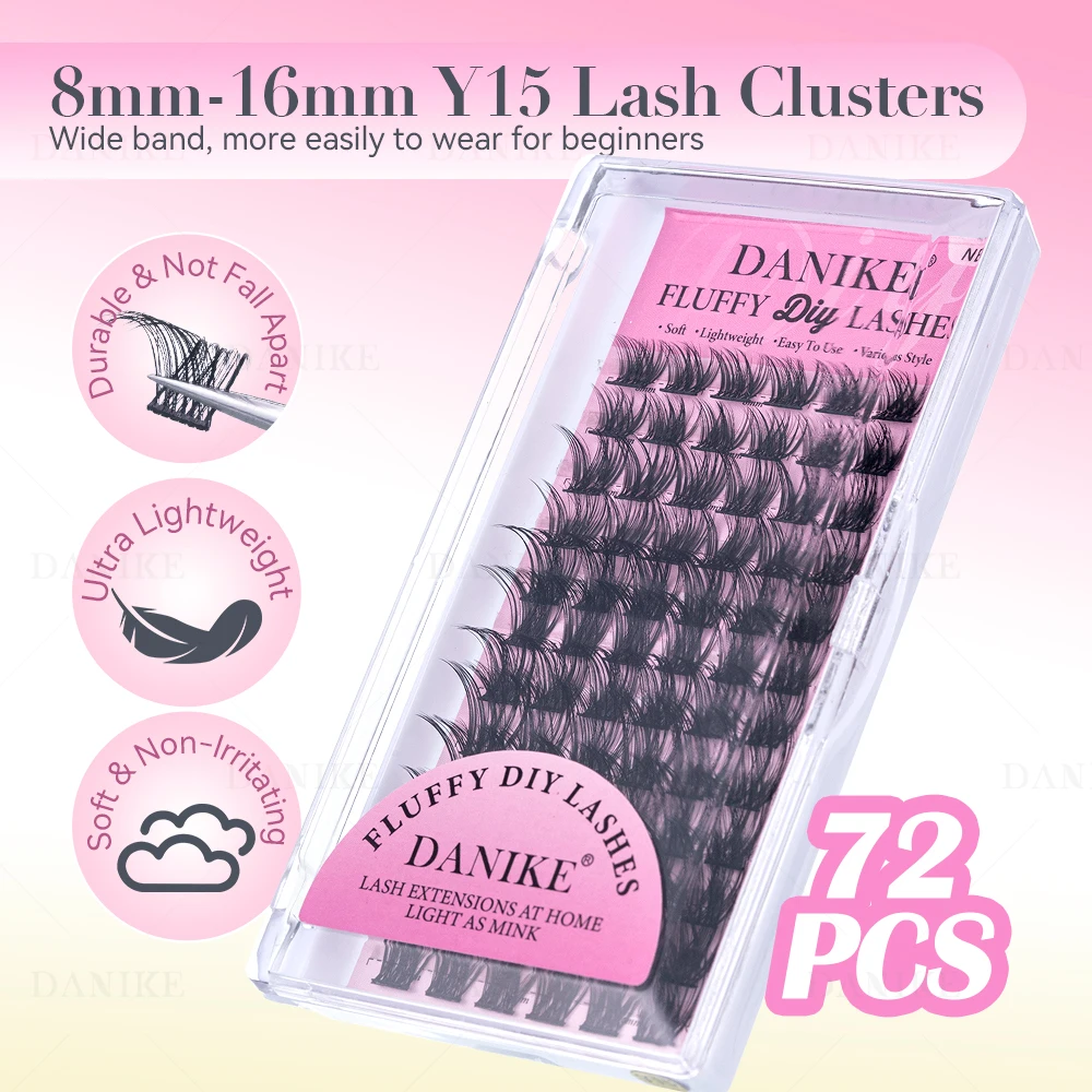 DANIKE 72 Uds DIY extensión de pestañas en racimo pestañas postizas segmentadas mezcla 8-16mm volumen pestañas grupos pinzas de pestañas individuales