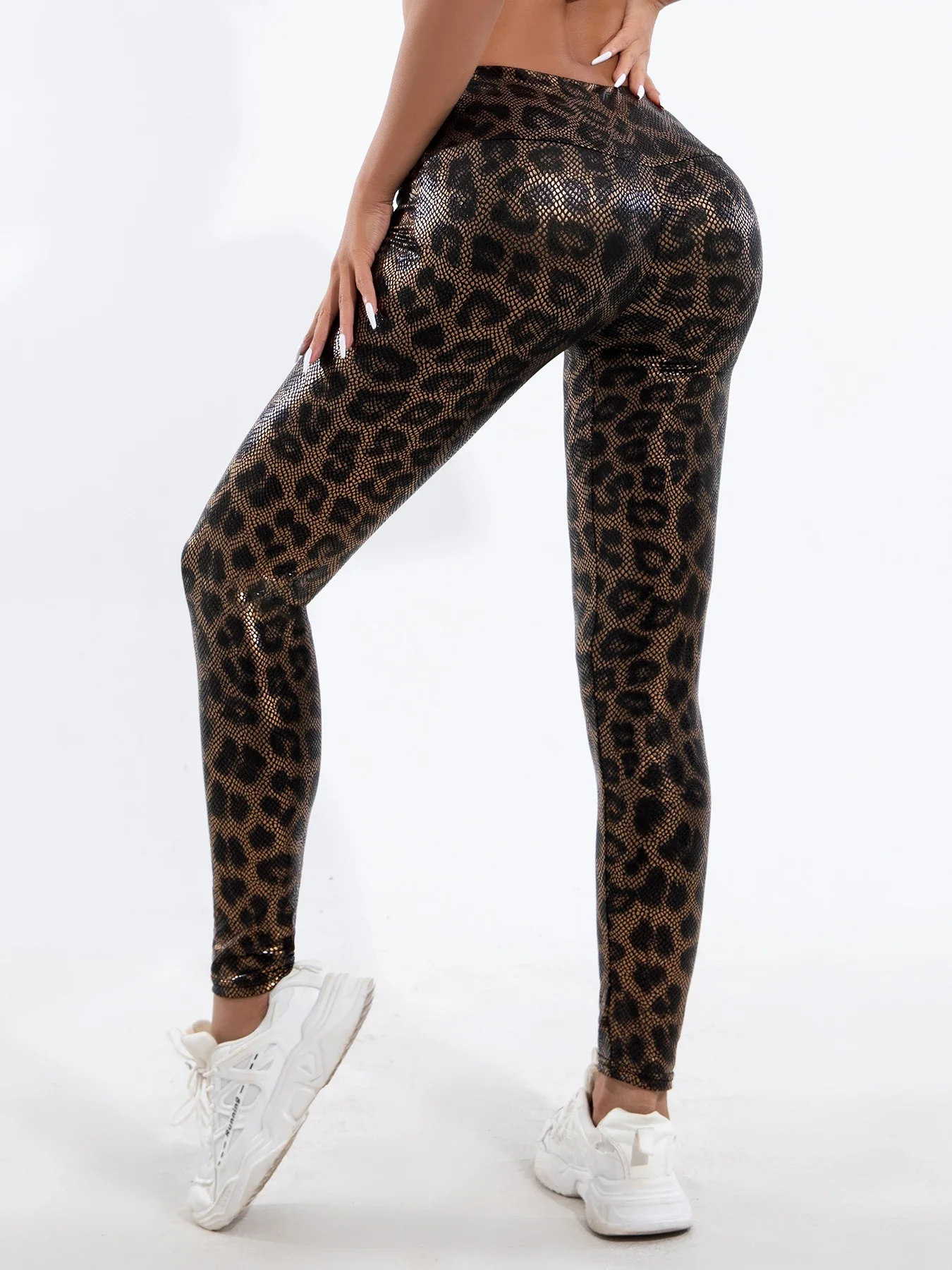 New fashion women high-waisted skin-tight gold leopard print leggings sexy slim nine-point pants High stretch yoga pants Yoga