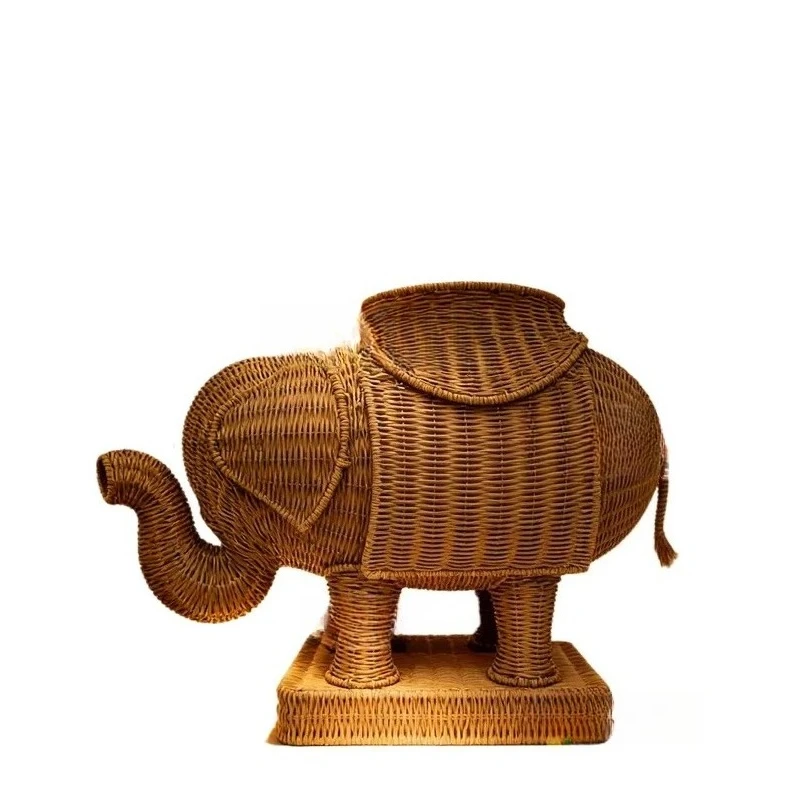 Creative Hand Woven Imitation Rattan Elephant Shape Picnic Storage Basket Gift Basket Living Room Ornament