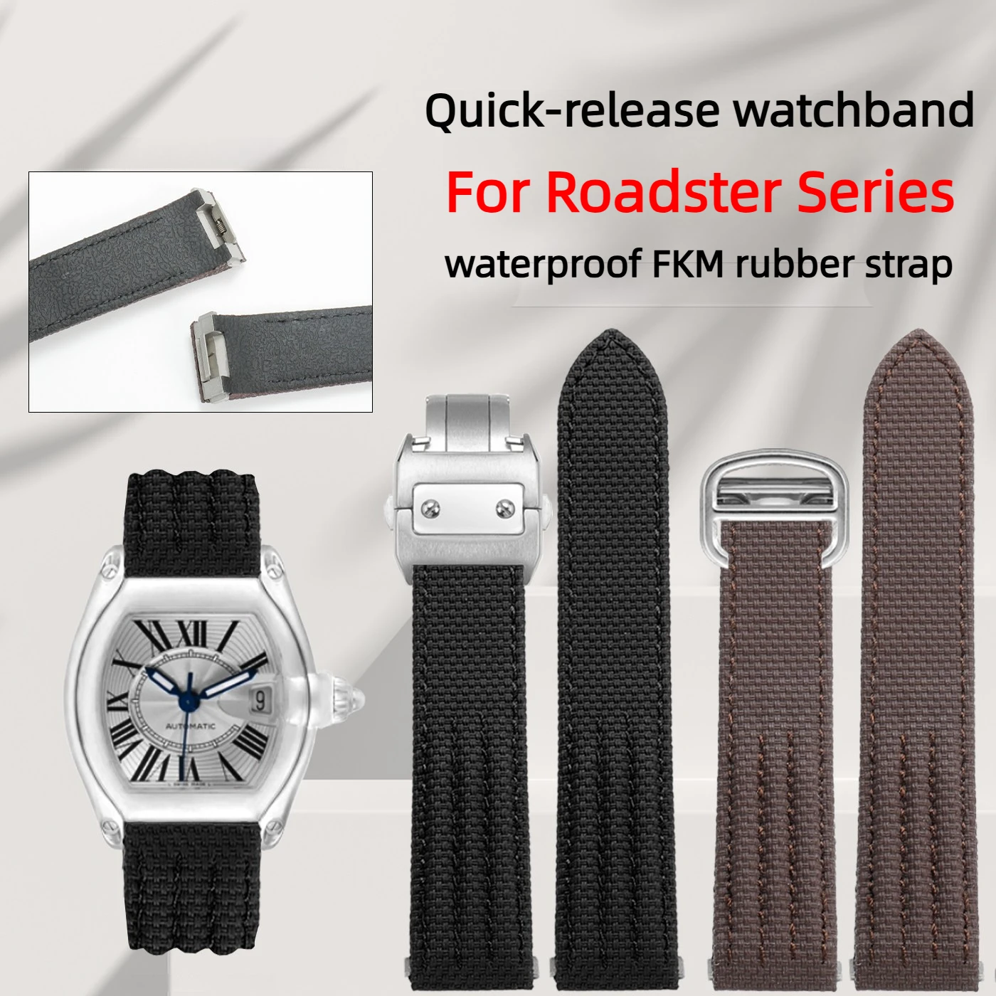 

Quick Release FKM Rubber Strap For Cartier Roadster W6206018 W6206017 2510 2618 Replacement fluororubber Watch Band 19mm 20mm