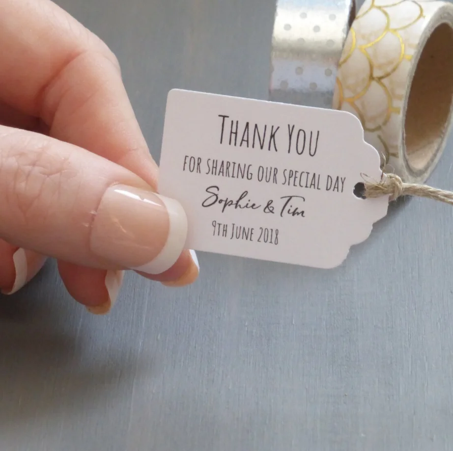 50pcs Personalised Wedding Favour Tags - Thank You Tags - Thank You For Sharing Our Special Day - White Tags