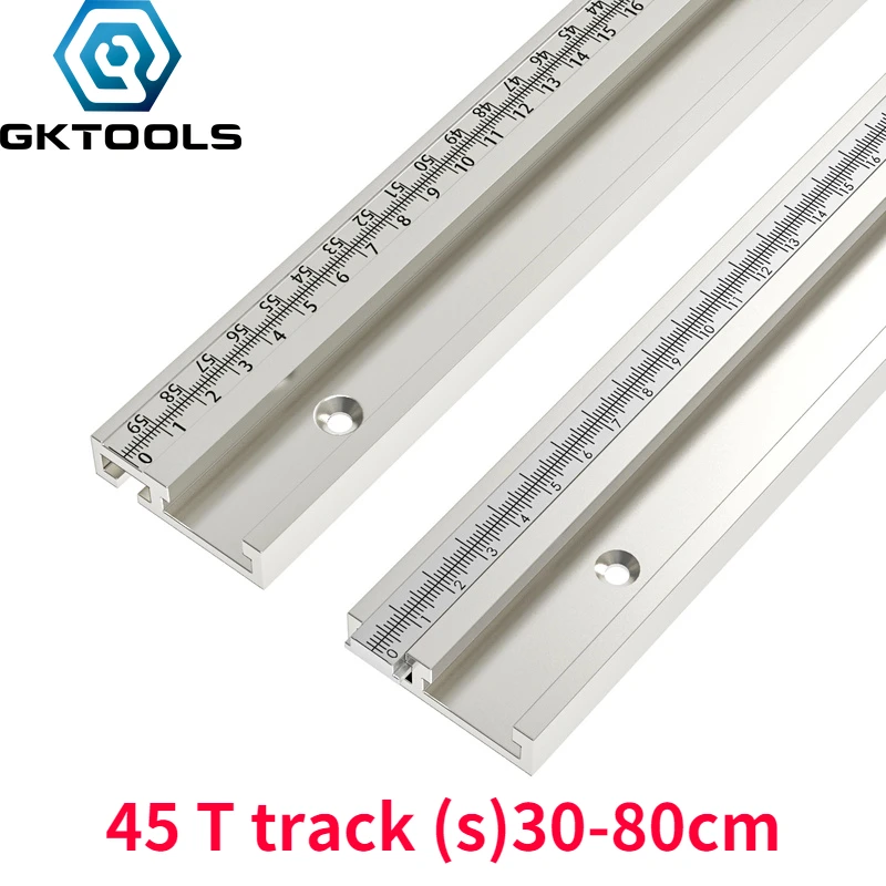 GKTOOLS 300-800mm Type 45 T Track Chute with Scale Alloy T-tracks Slot Miter Track Woodworking Saw Table Workbench DIY Tools