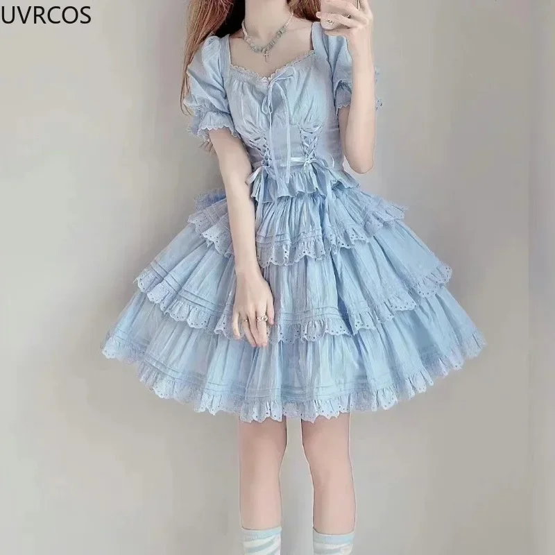 Rosa kawaii doce lolita vestido conjunto feminino vitoriano vintage fino bandagem colheita topos babados mini saia de fadas gótico y2k meninas terno