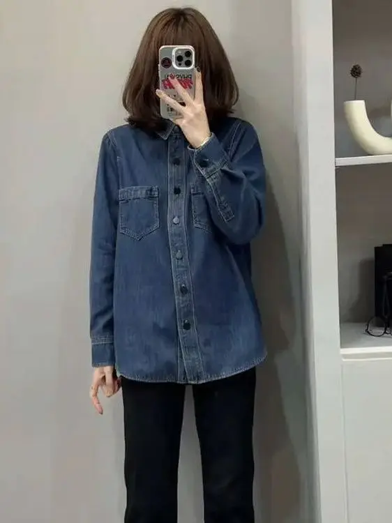 Kurtka dżinsowa plus size 300, gruba, MM, wiosenno-jesienna, w stylu amerykańskim retro, cienka, jednolita, luźna, wyszczuplająca, dla kobiet.