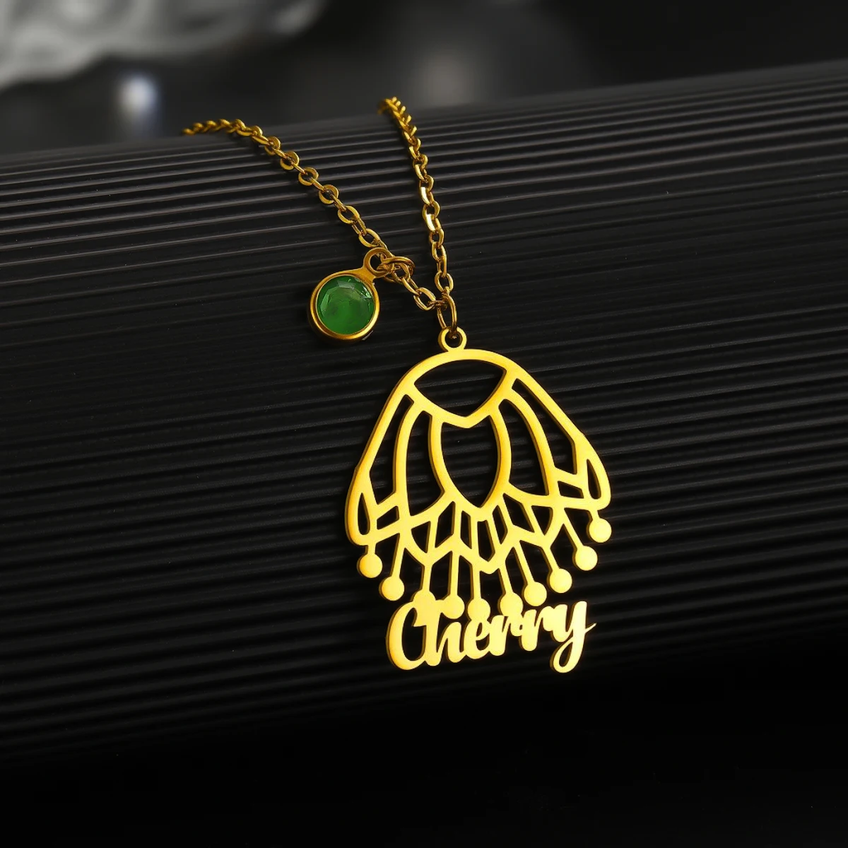 QIAMNI Boho Custom Name Peacock Feathers Bird Wings Pendant Necklace Stainless Steel Birthstone Nameplate Choker Party Jewelry