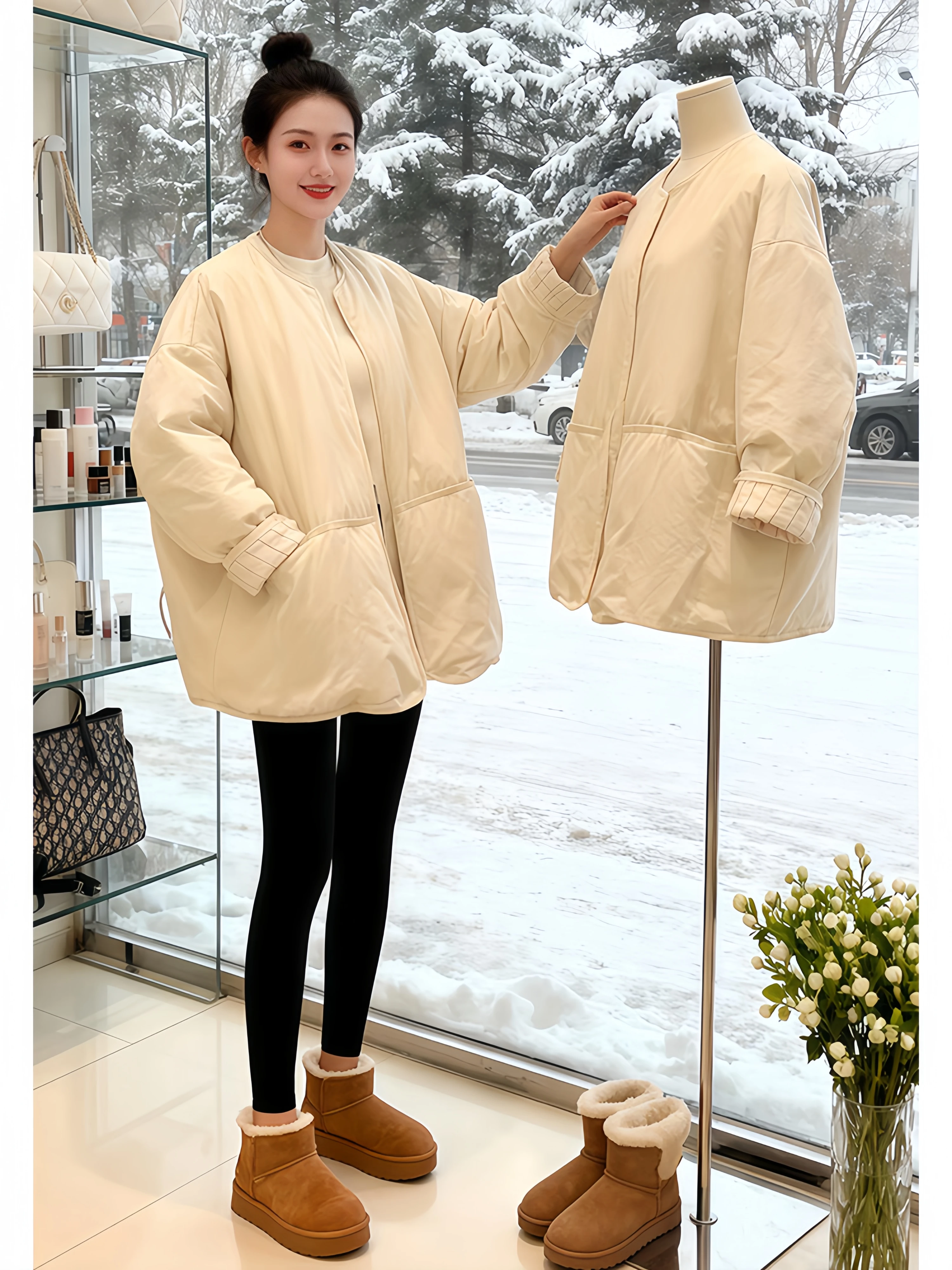 

Korean Style round Neck Color Warm Cotton Jacket Women's Autumn Winter New Fashion Casual Versatile Lightweight Cotton ...