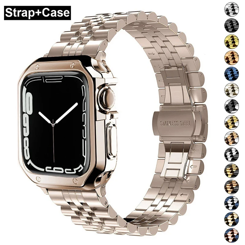 

Case+Strap for Apple Watch Band Ultra 2 49mm 46mm 45mm 40/41/42/44mm Stainless Steel Bracelet TPU Cover IWatch 10 9 8 7 6 SE 5 4